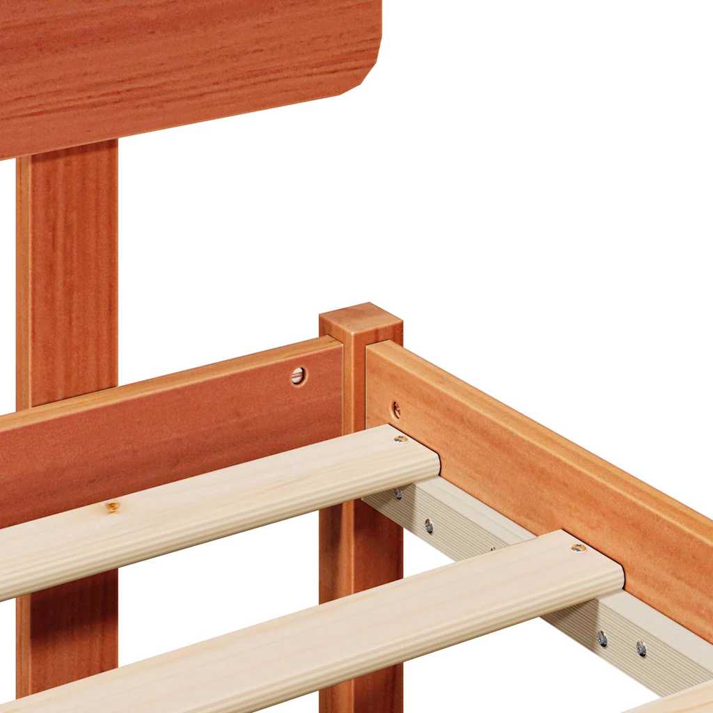 Bed Frame with Headboard Wax Brown 135 x 190 cm Solid Pine Wood