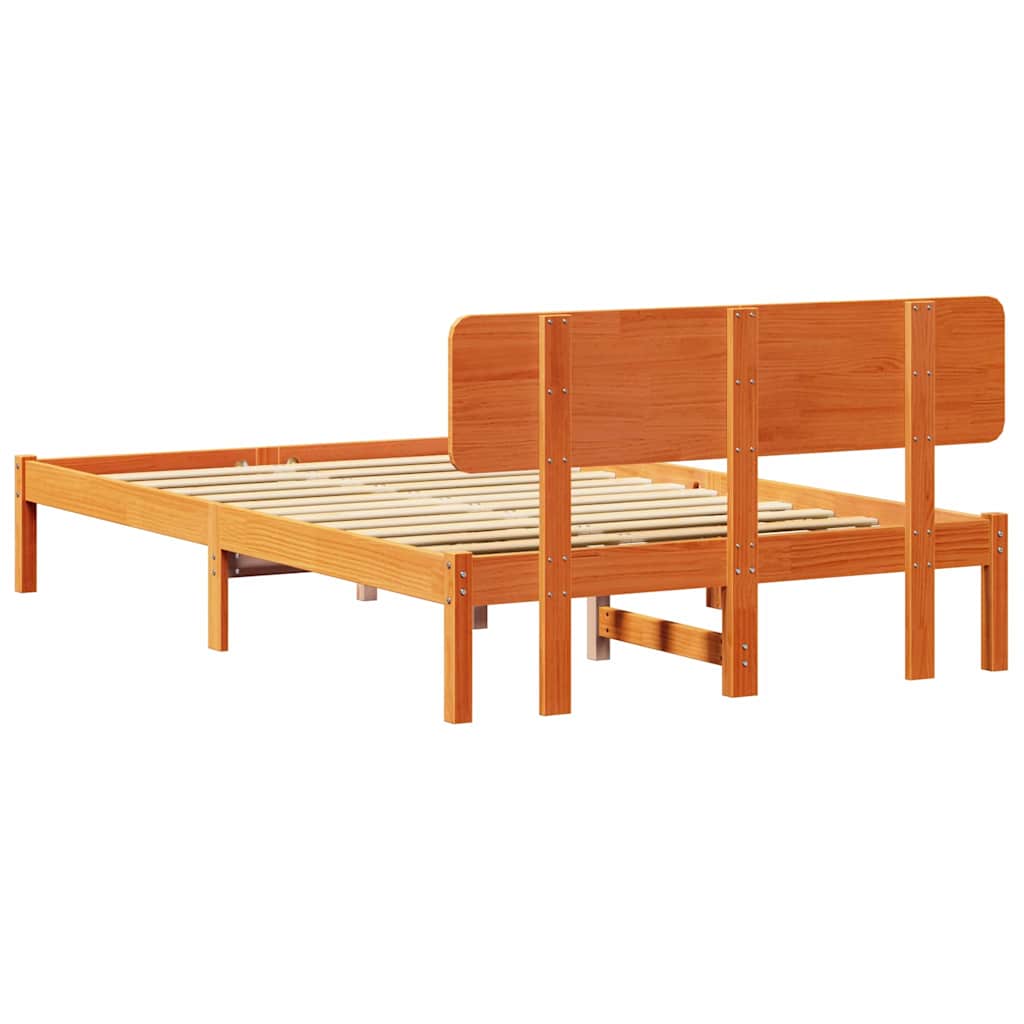 Bed Frame with Headboard Wax Brown 135 x 190 cm Solid Pine Wood