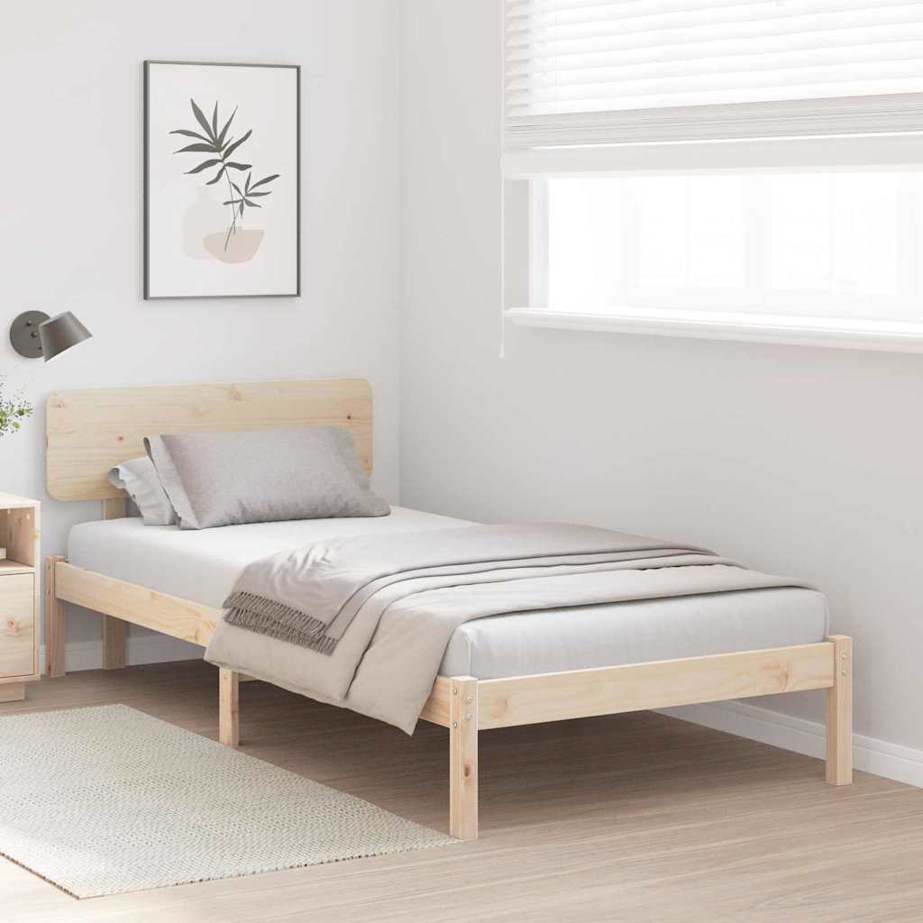 Bed Frame with Headboard Natural 100 x 200 cm Solid Pine Wood