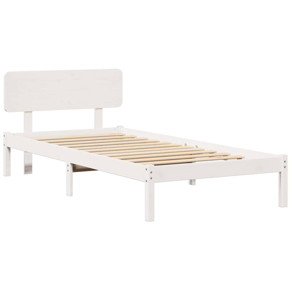 Bed Frame with Headboard White 100 x 200 cm Solid Pine Wood