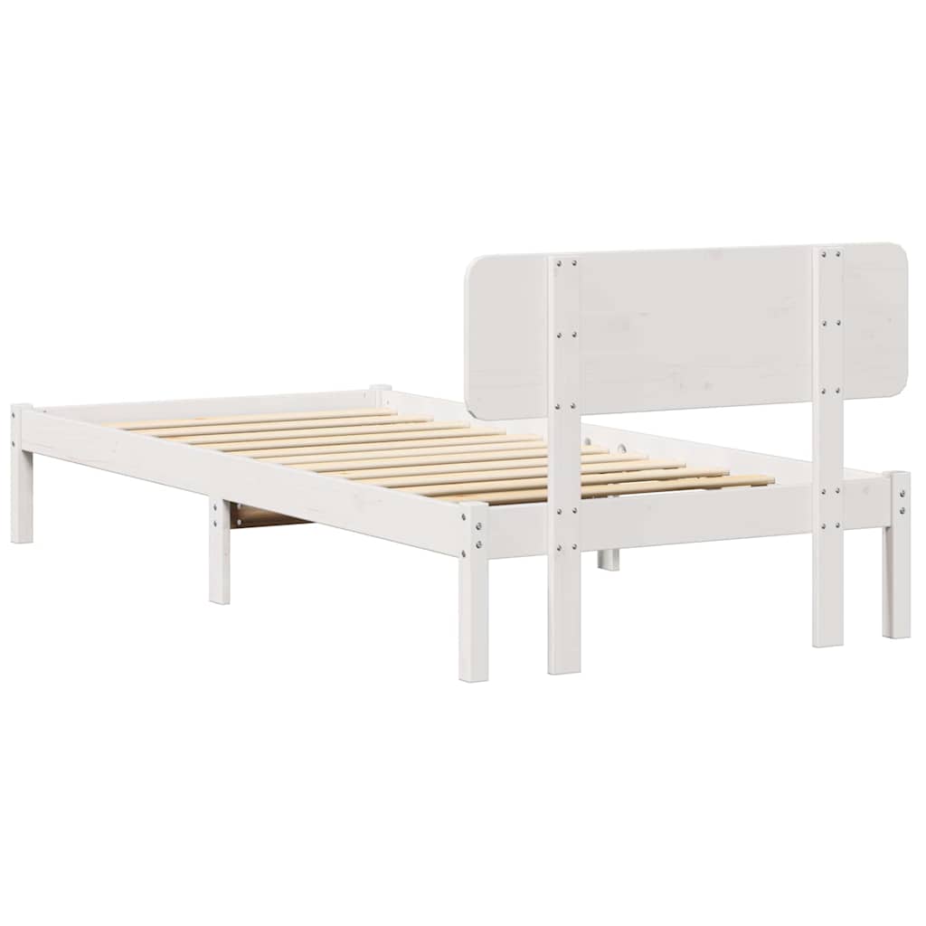Bed Frame with Headboard White 100 x 200 cm Solid Pine Wood