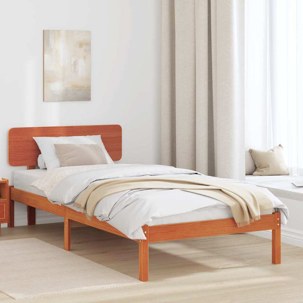 Bed Frame with Headboard Wax Brown 100 x 200 cm Solid Pine Wood
