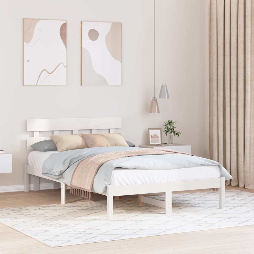 Bed Frame with Headboard White 120 x 200 cm Solid Pine wood