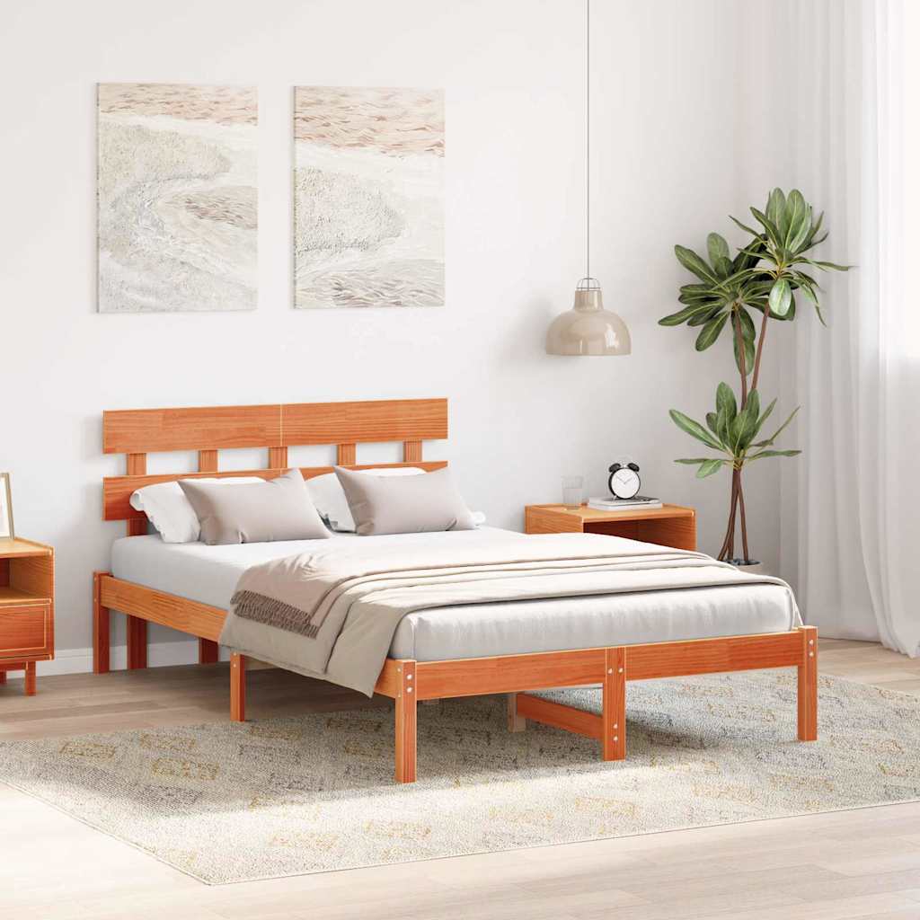 Bed Frame with Headboard Brown 120 x 200 cm Solid Pine wood