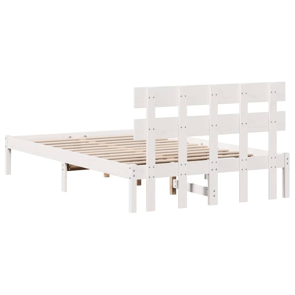 Bed Frame with Headboard White 140 x 190 cm Solid Pine wood