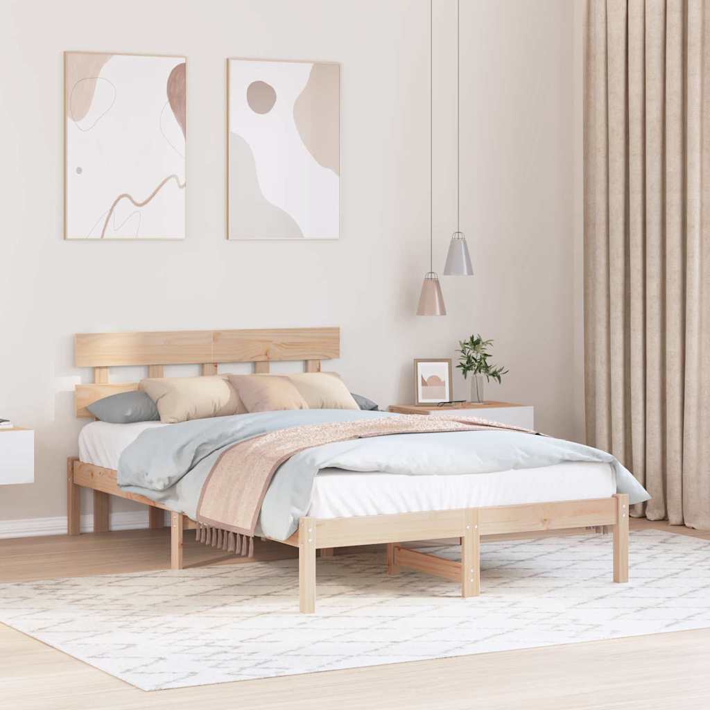 Bed Frame with Headboard Brown 135 x 190 cm Solid Pine wood