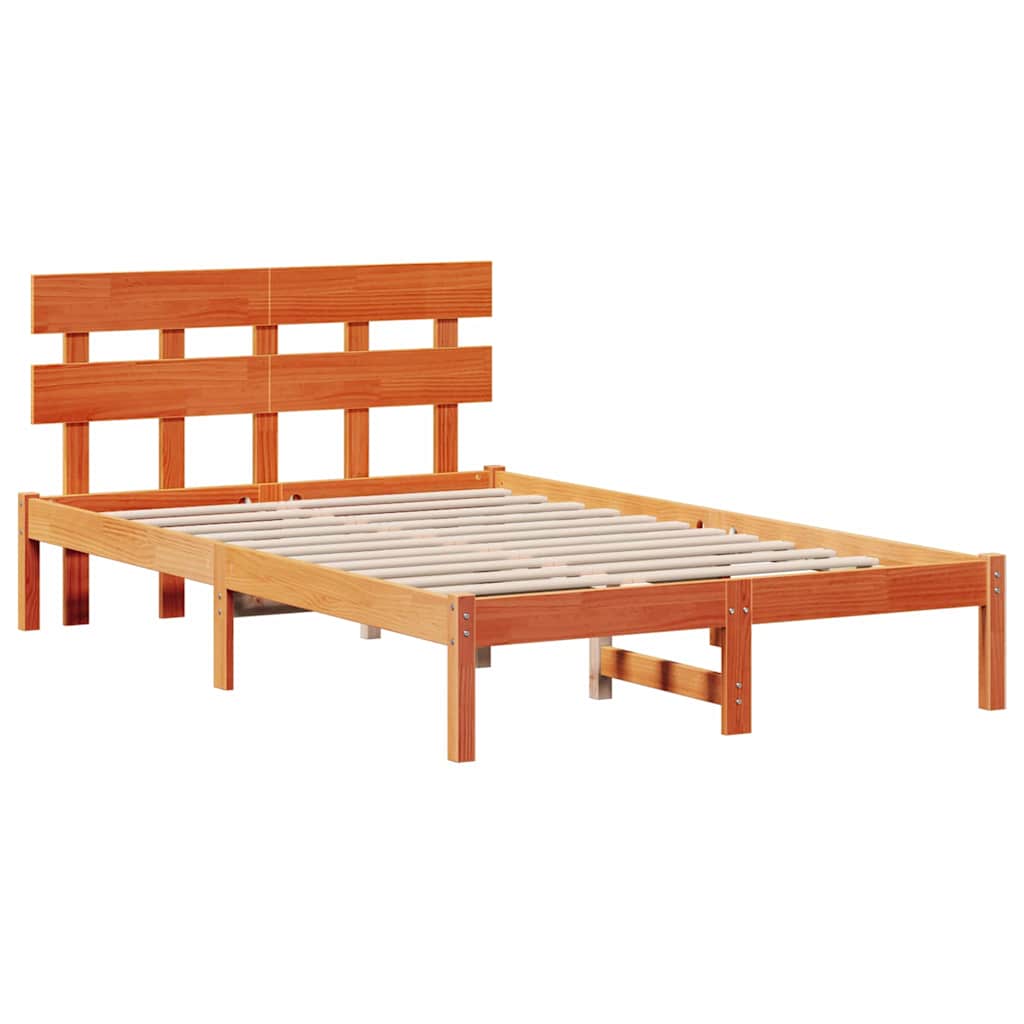 Bed Frame with Headboard Brown 135 x 190 cm Solid Pine wood