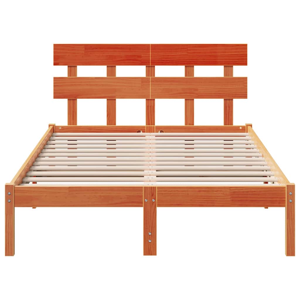 Bed Frame with Headboard Brown 135 x 190 cm Solid Pine wood