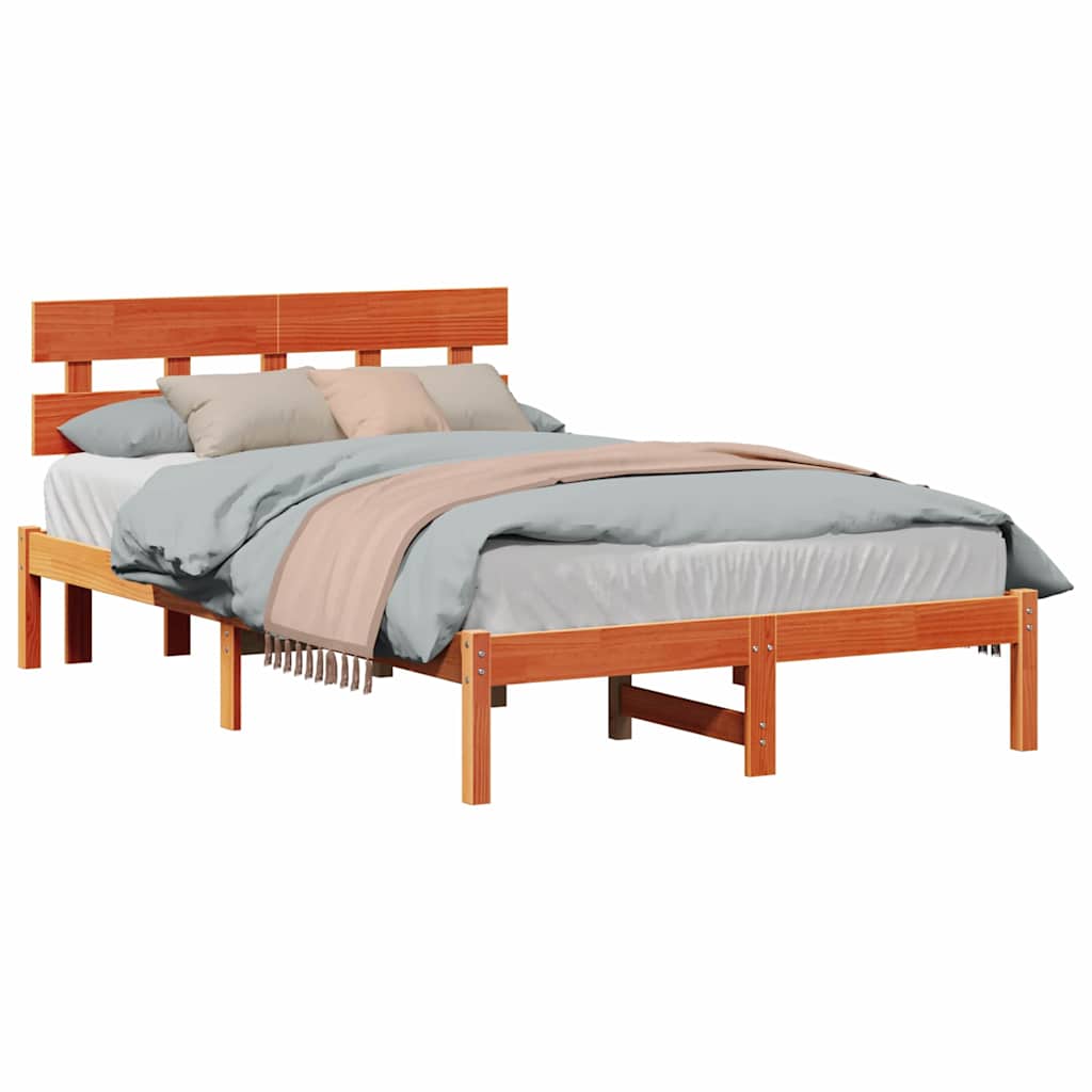 Bed Frame with Headboard Brown 135 x 190 cm Solid Pine wood
