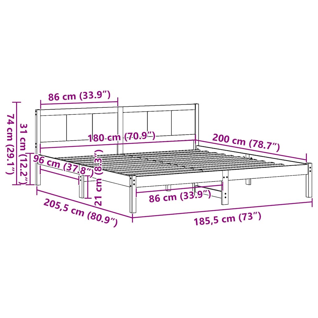 Bed Frame White 180 x 200 cm Solid Pine wood