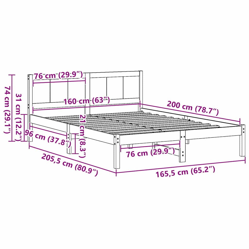 Bed Frame White 160 x 200 cm Solid Pine wood