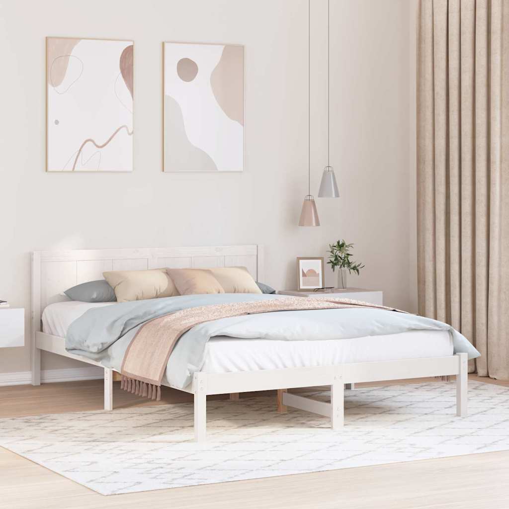 Bed Frame White 150 x 200 cm Solid Pine wood