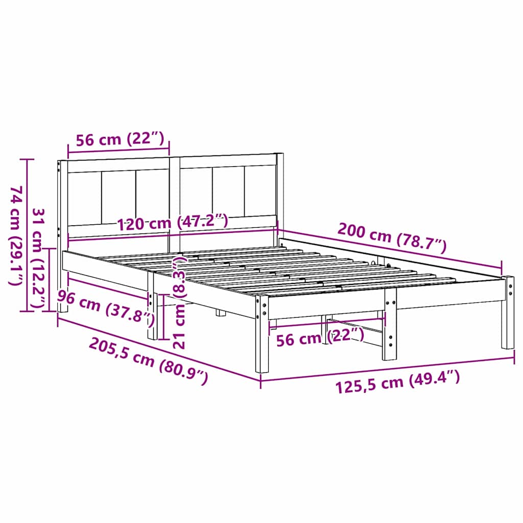 Bed Frame White 120 x 200 cm Solid Pine wood