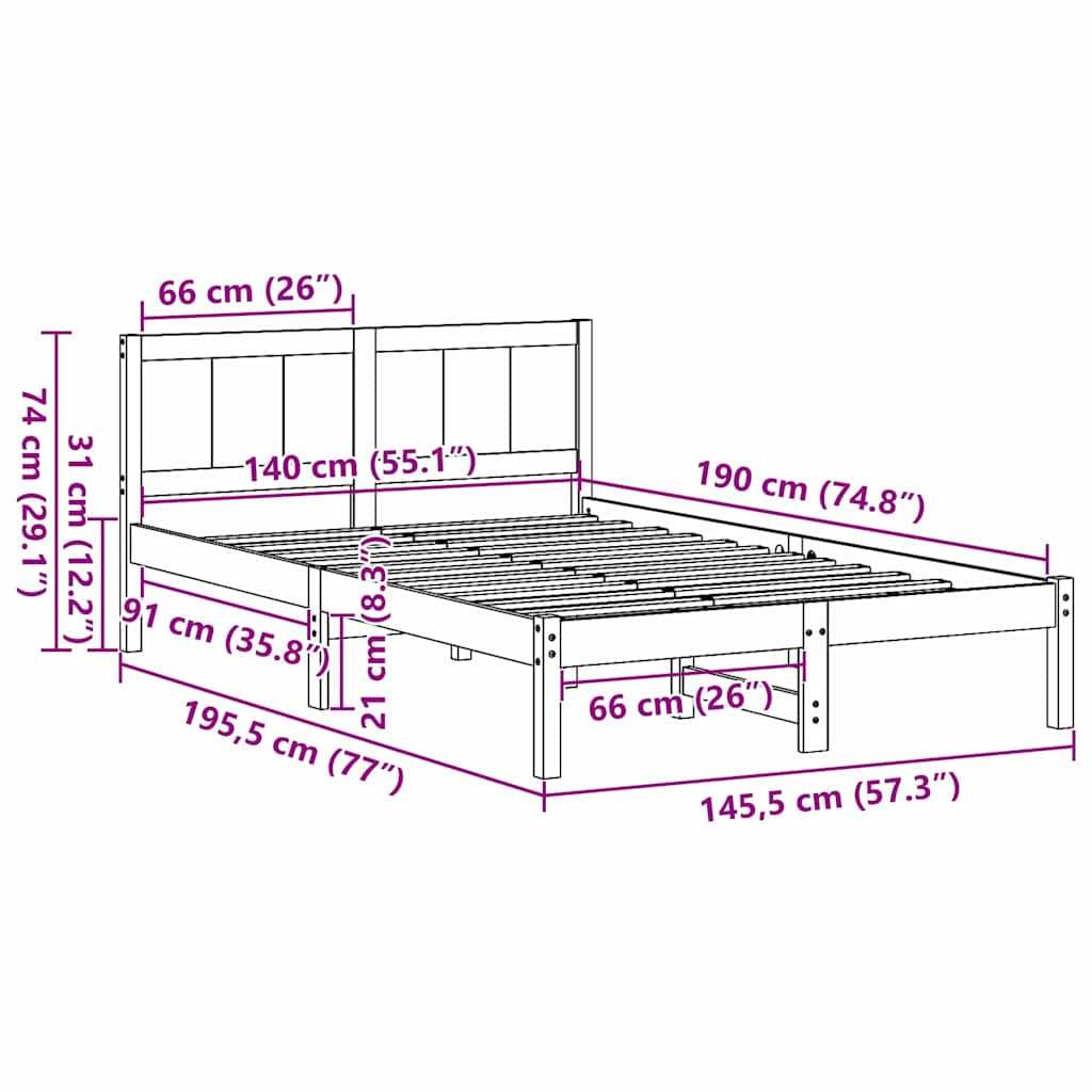 Bed Frame Brown 140 x 190 cm Solid Pine wood