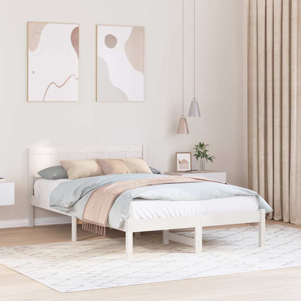 Bed Frame White 140 x 190 cm Solid Pine wood