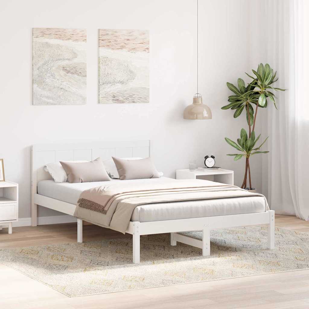 Bed Frame White 135 x 190 cm Solid Pine wood