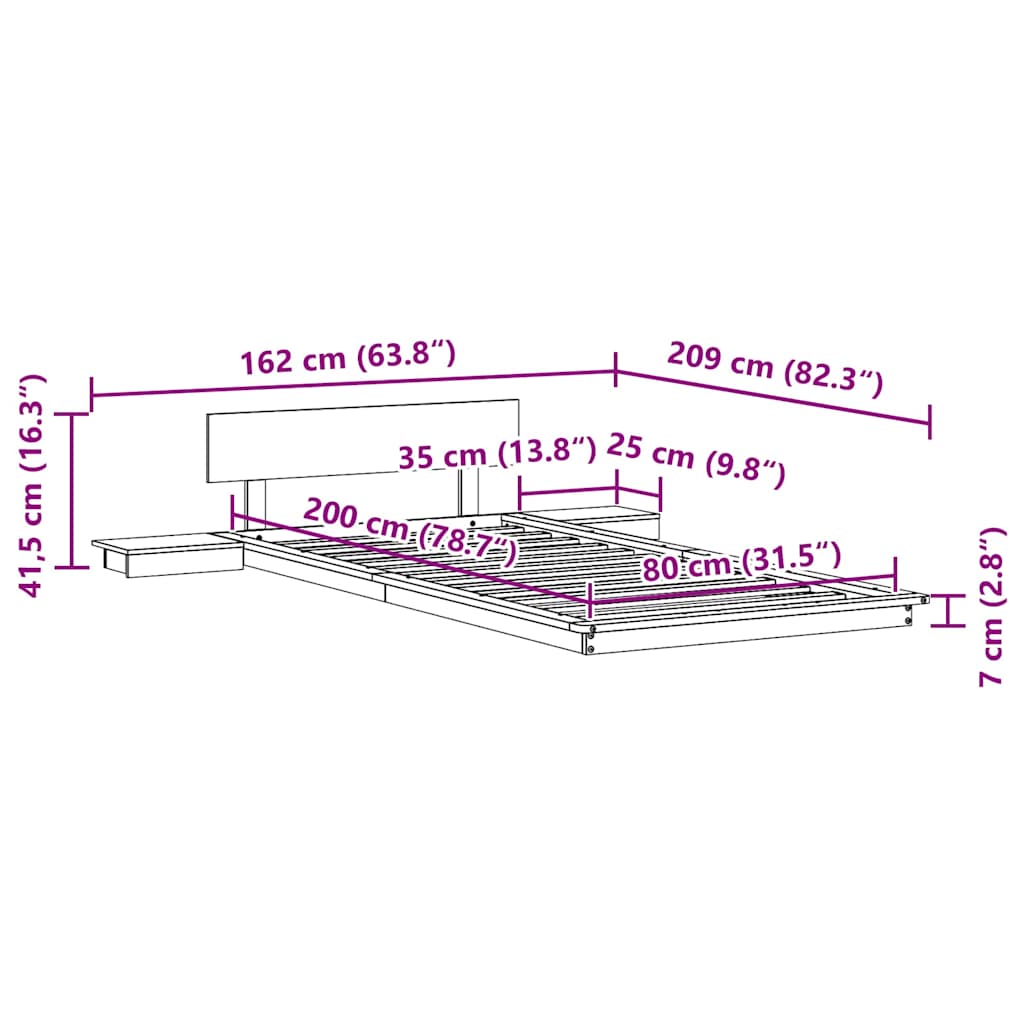 Bed Frame Brown 80 x 200 cm Wood