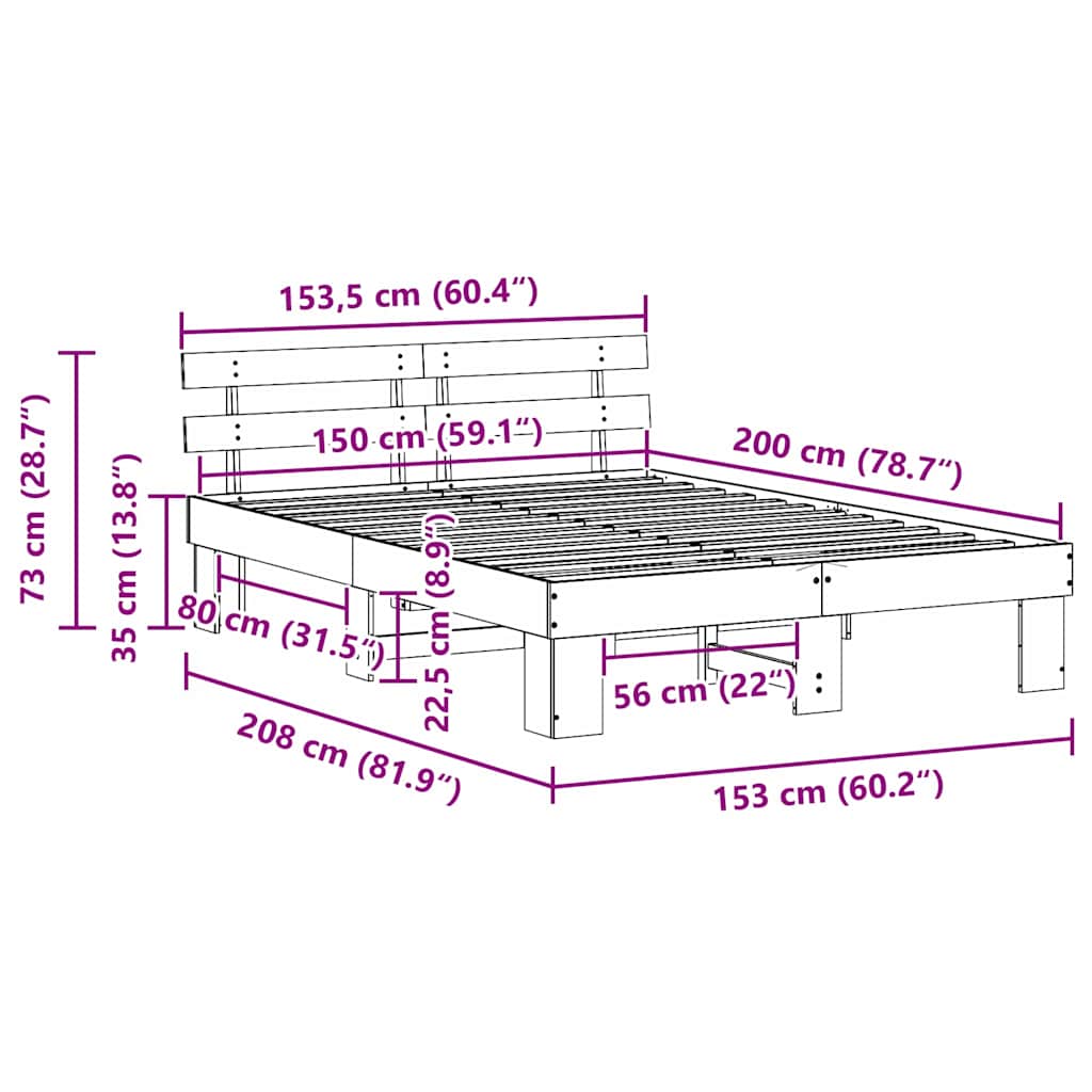 Bed Frame with Headboard White 150 x 200 cm
