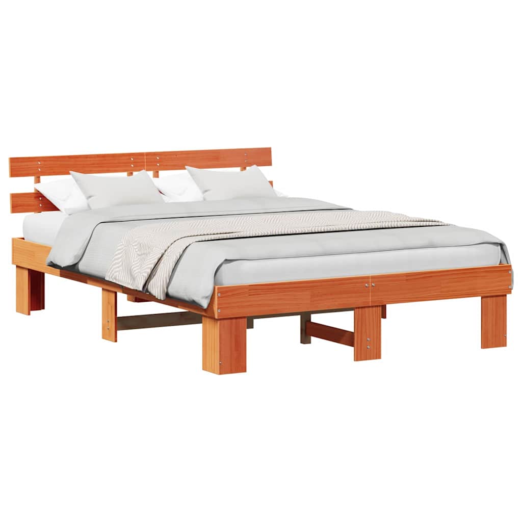 Bed Frame with Headboard Brown 150 x 200 cm Solid Pine wood
