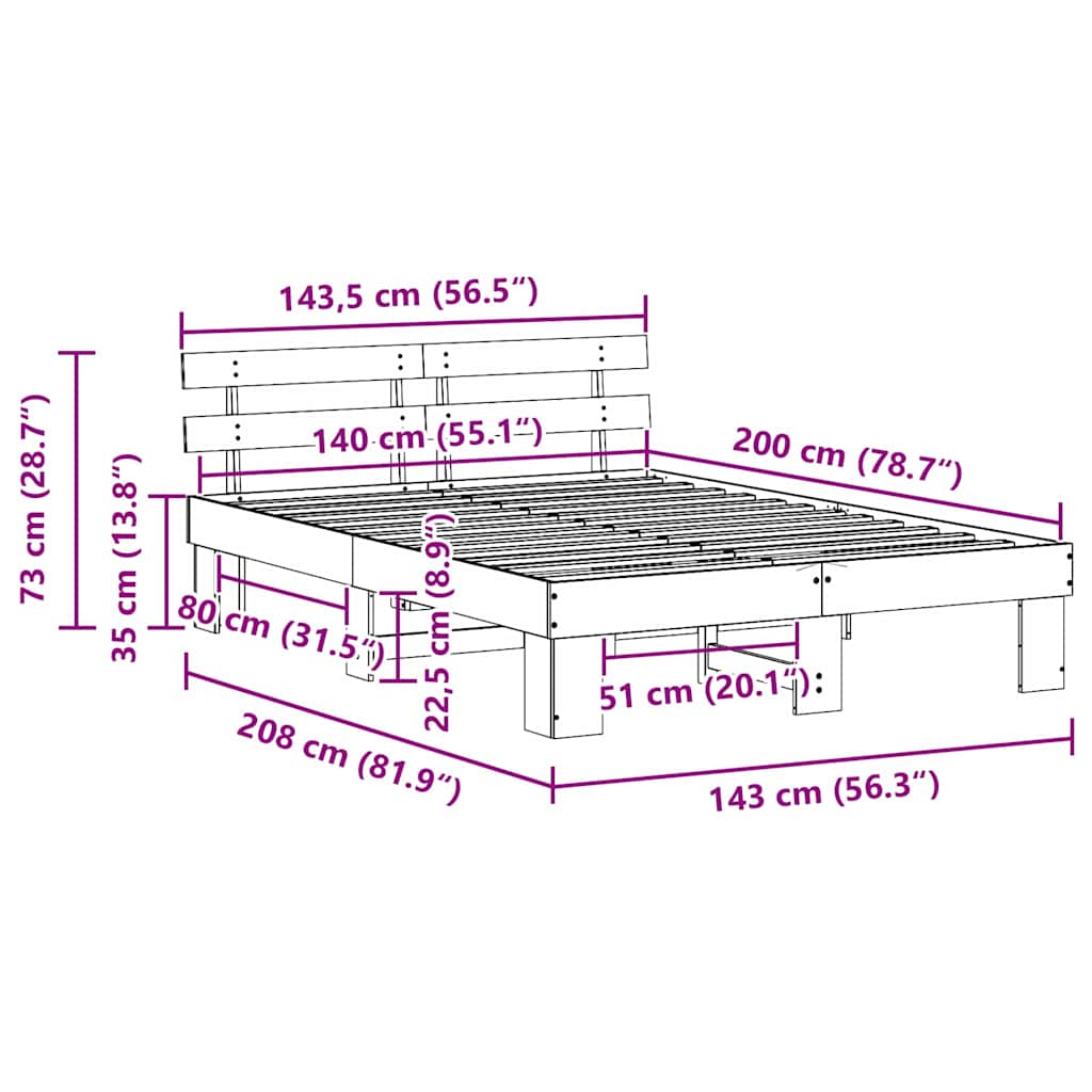 Bed Frame with Headboard White 140 x 200 cm