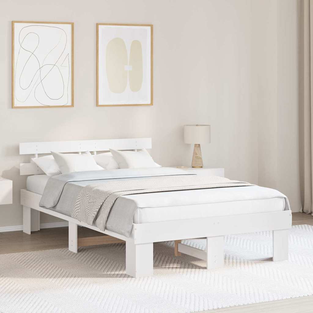 Bed Frame with Headboard White 140 x 190 cm