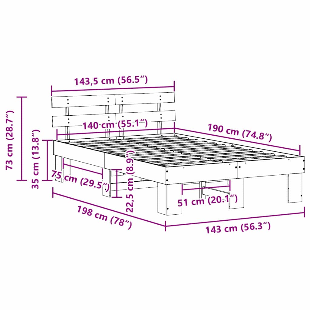 Bed Frame with Headboard Brown 140 x 190 cm