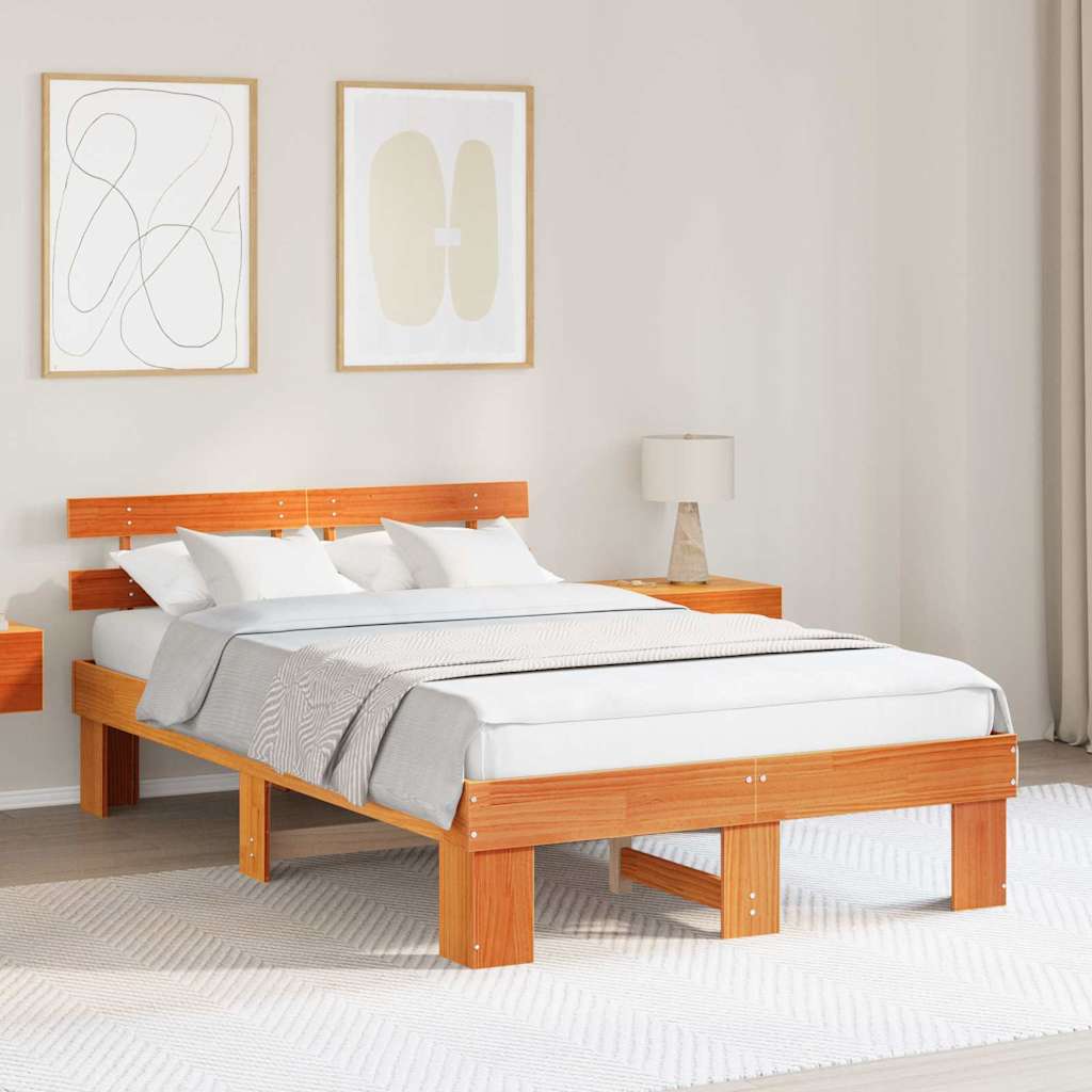 Bed Frame with Headboard Brown 135 x 190 cm