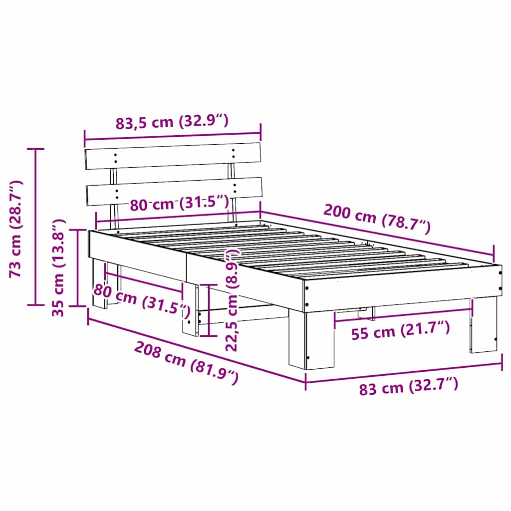 Bed Frame with Headboard White 80 x 200 cm