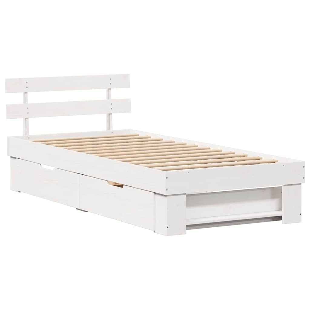 Bed Frame with Headboard White 100 x 200 cm Solid pine wood