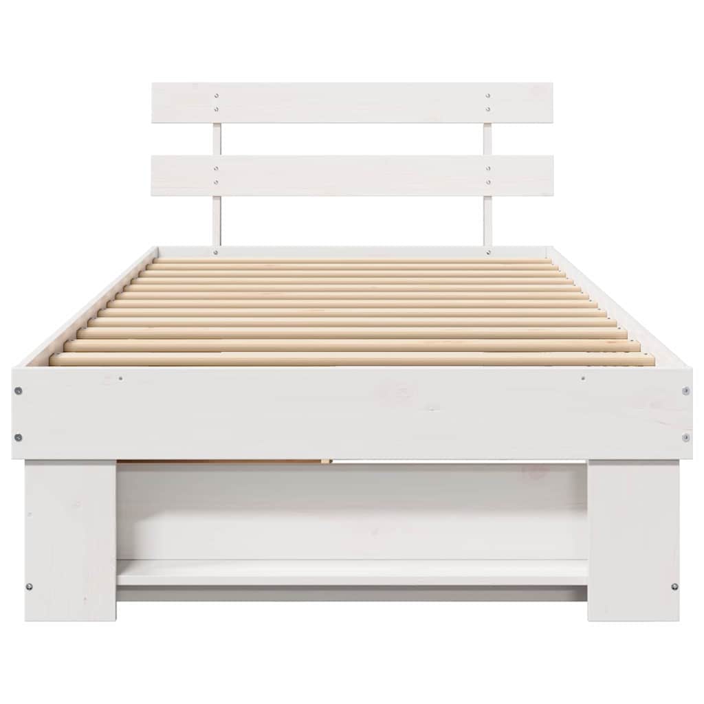 Bed Frame with Headboard White 100 x 200 cm Solid pine wood