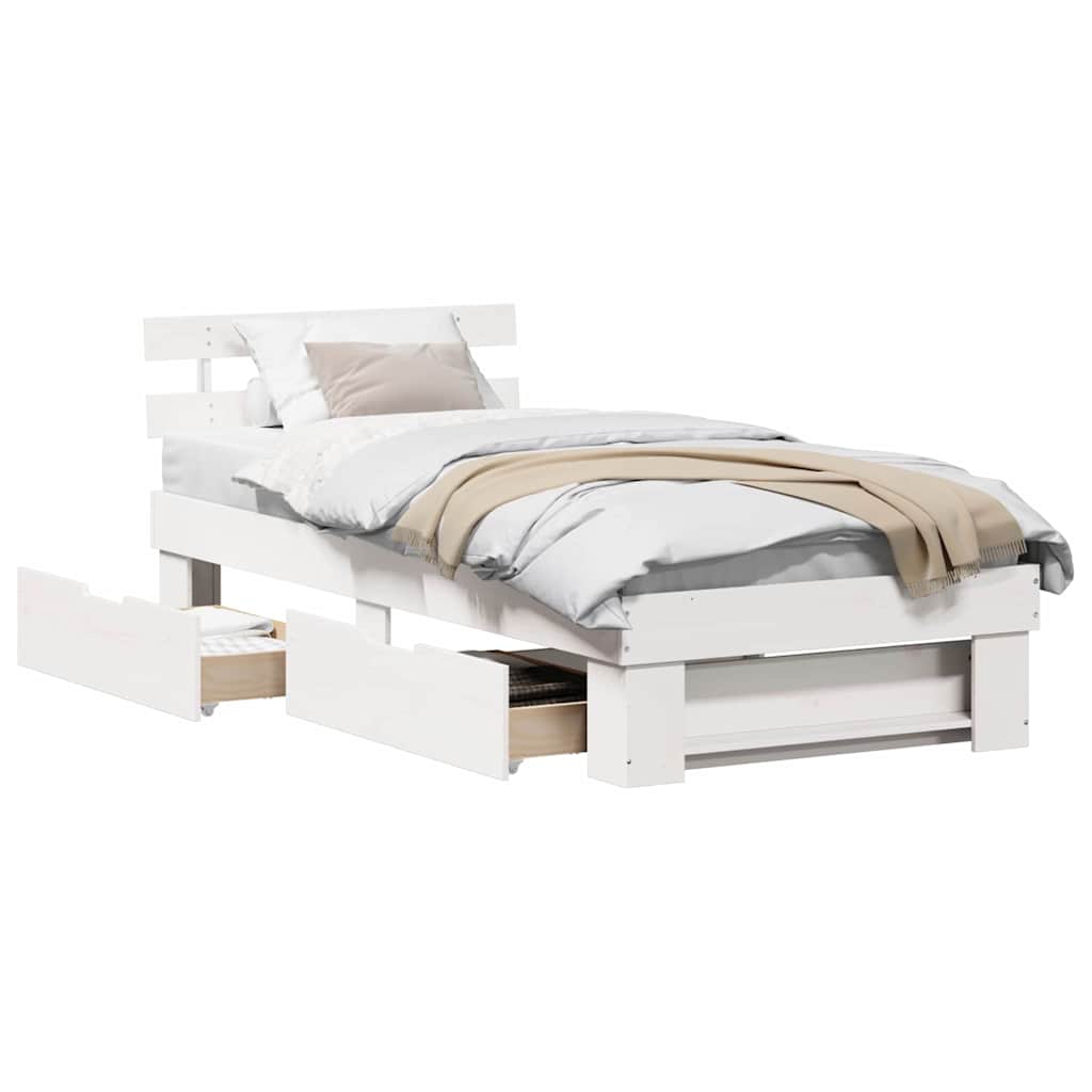 Bed Frame with Headboard White 100 x 200 cm Solid pine wood