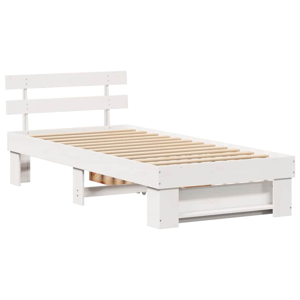 Bed Frame with Headboard White 90 x 200 cm Solid pine wood