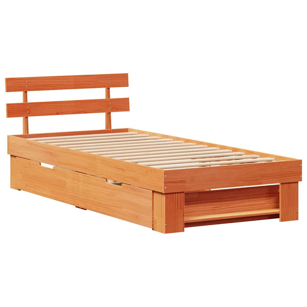 Bed Frame with Headboard Wax brown 90 x 200 cm Solid pine wood