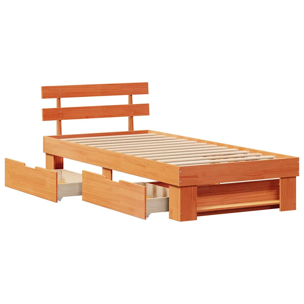 Bed Frame with Headboard Wax brown 90 x 200 cm Solid pine wood