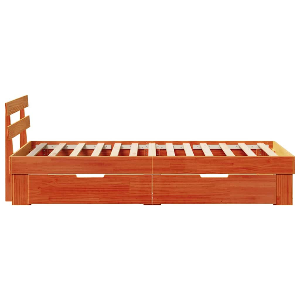 Bed Frame with Headboard Wax brown 90 x 200 cm Solid pine wood