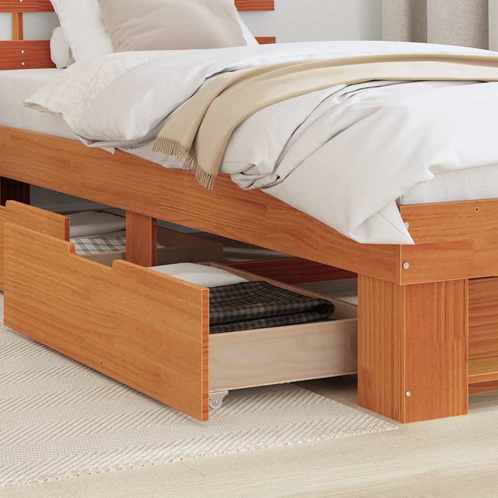 Bed Frame with Headboard Wax brown 80 x 200 cm Solid pine wood