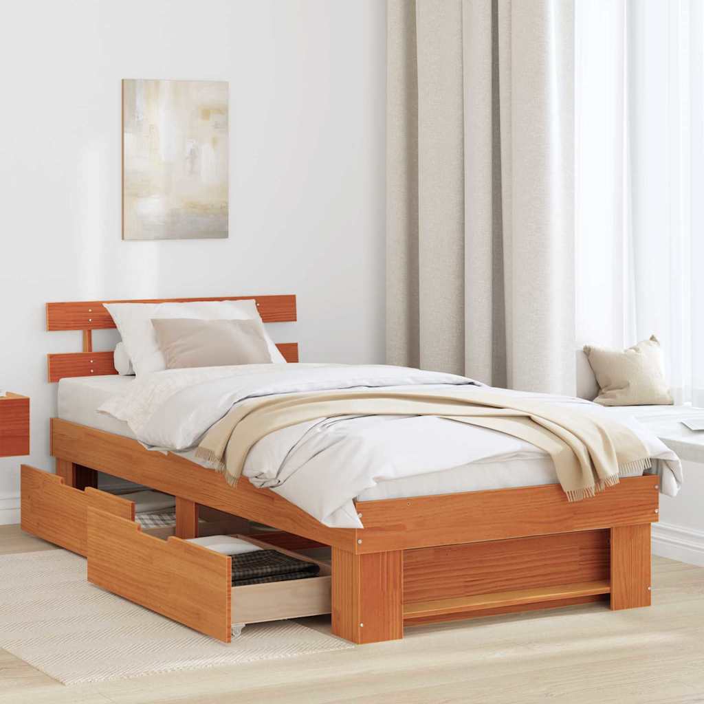 Bed Frame with Headboard Wax brown 80 x 200 cm Solid pine wood