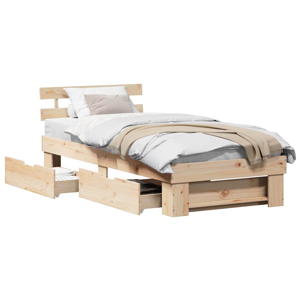 Bed Frame with Headboard Brown 90 x 190 cm Solid pine wood