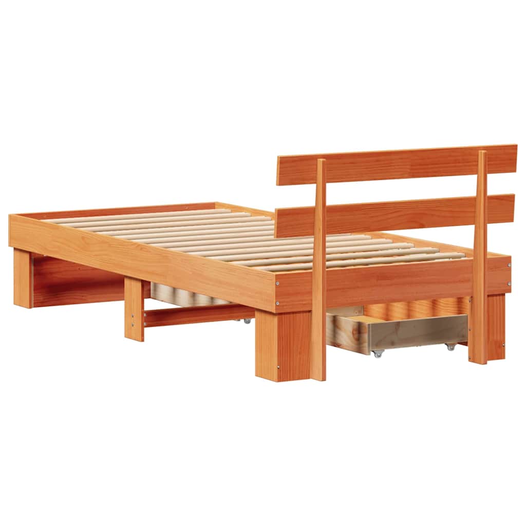 Bed Frame with Headboard Wax brown 90 x 190 cm Solid pine wood