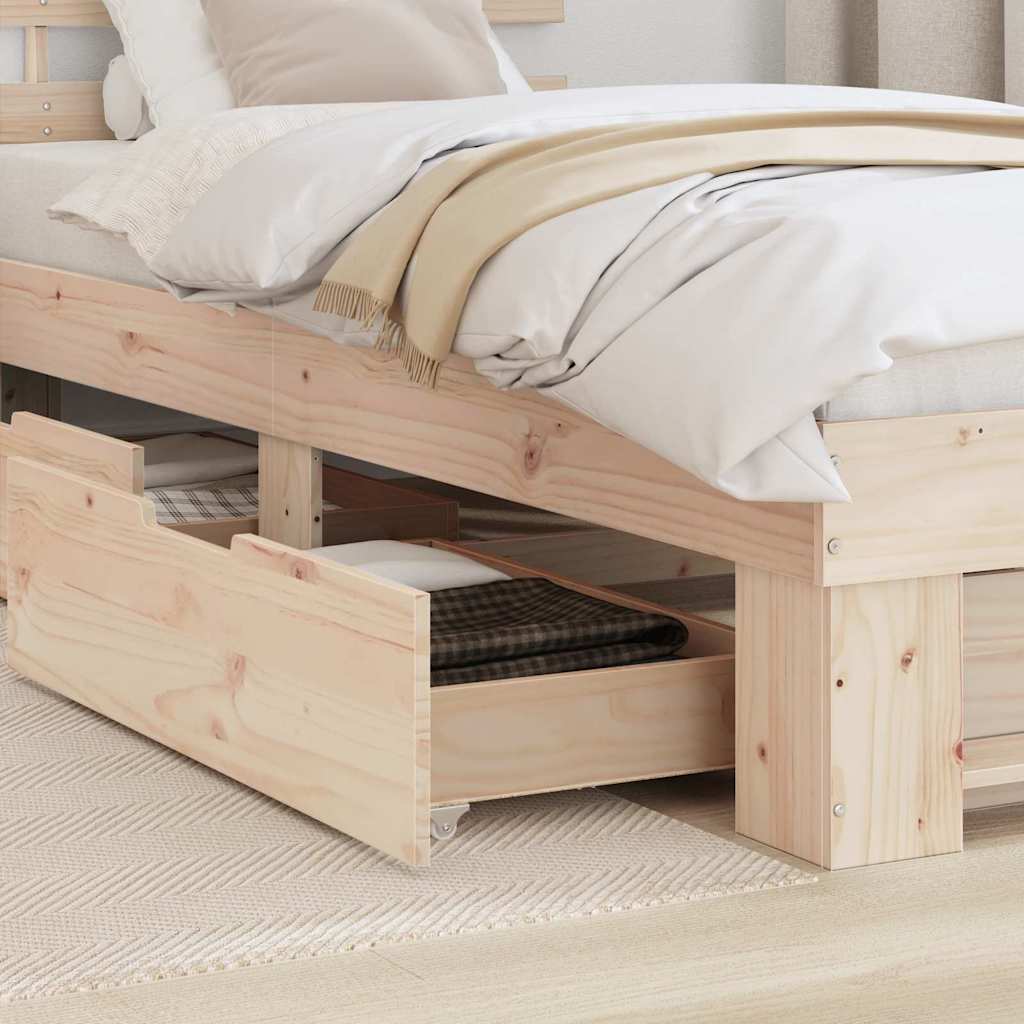 Bed Frame with Headboard Brown 75 x 190 cm Solid pine wood