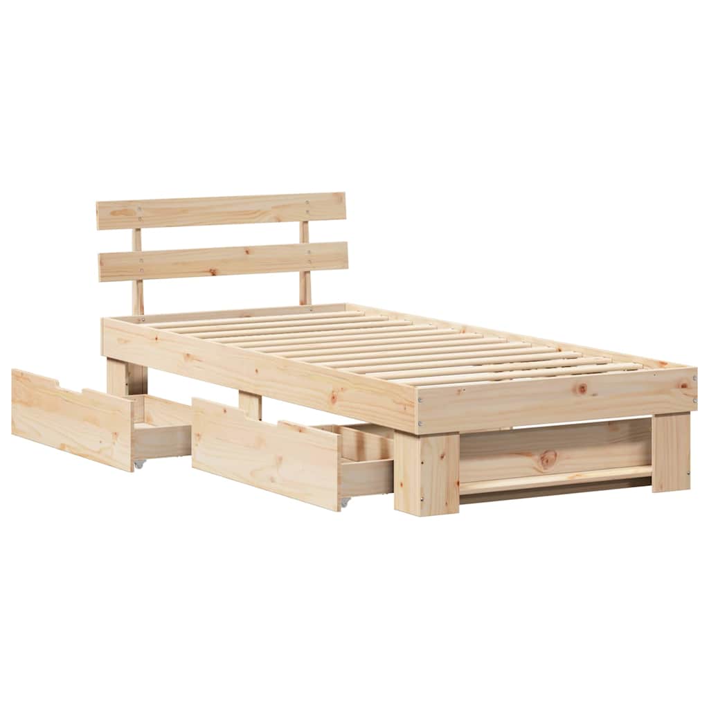 Bed Frame with Headboard Brown 75 x 190 cm Solid pine wood