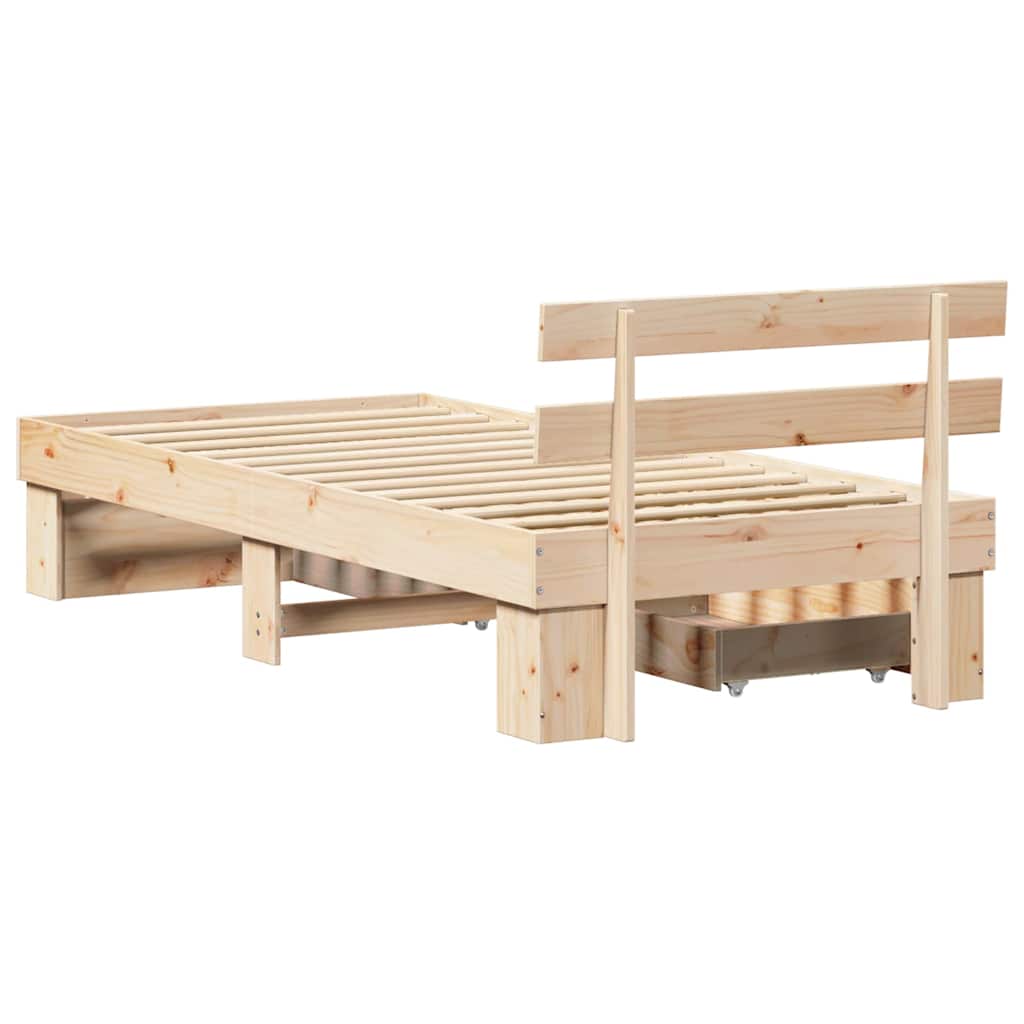 Bed Frame with Headboard Brown 75 x 190 cm Solid pine wood