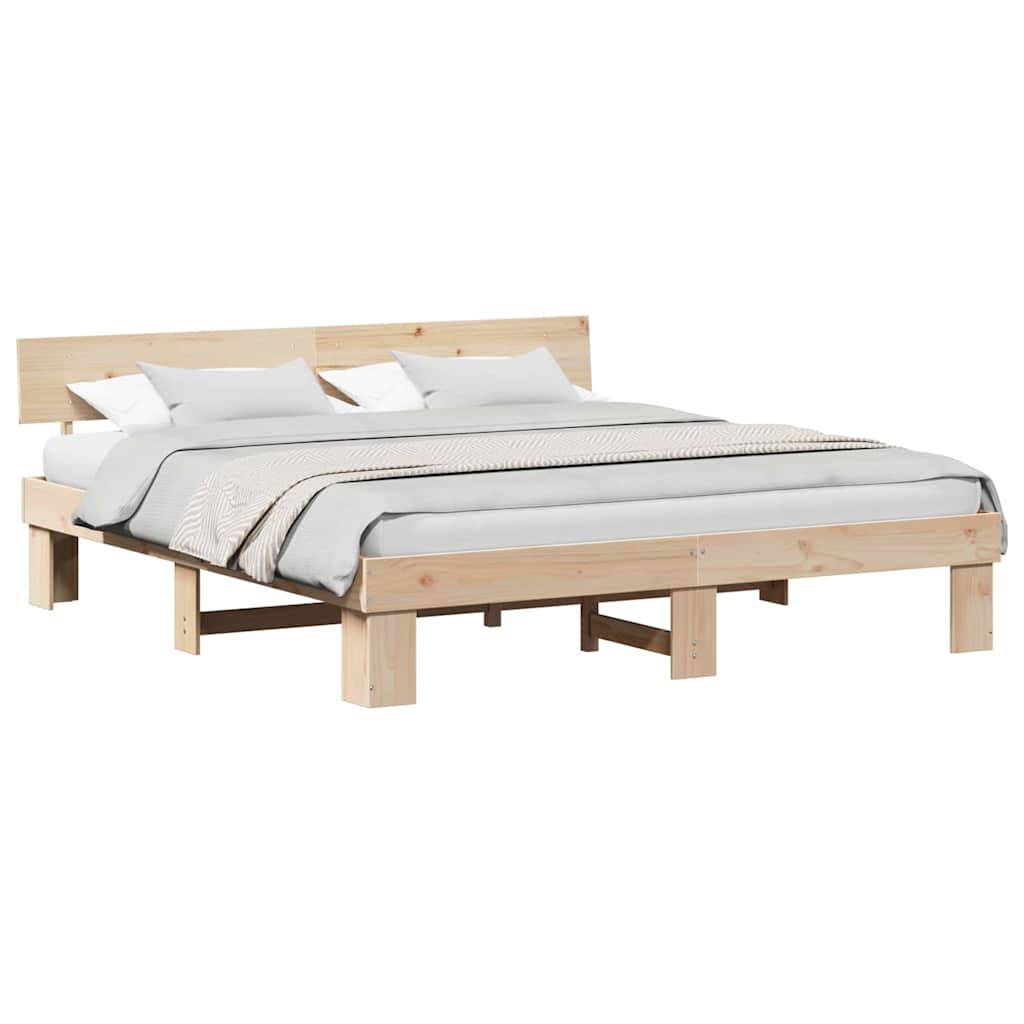 Bed Frame with Headboard Brown 180 x 200 cm Solid pine wood