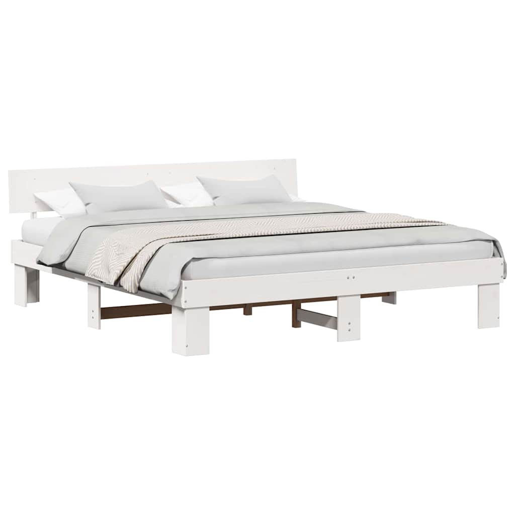 Bed Frame with Headboard White 180 x 200 cm Solid pine wood