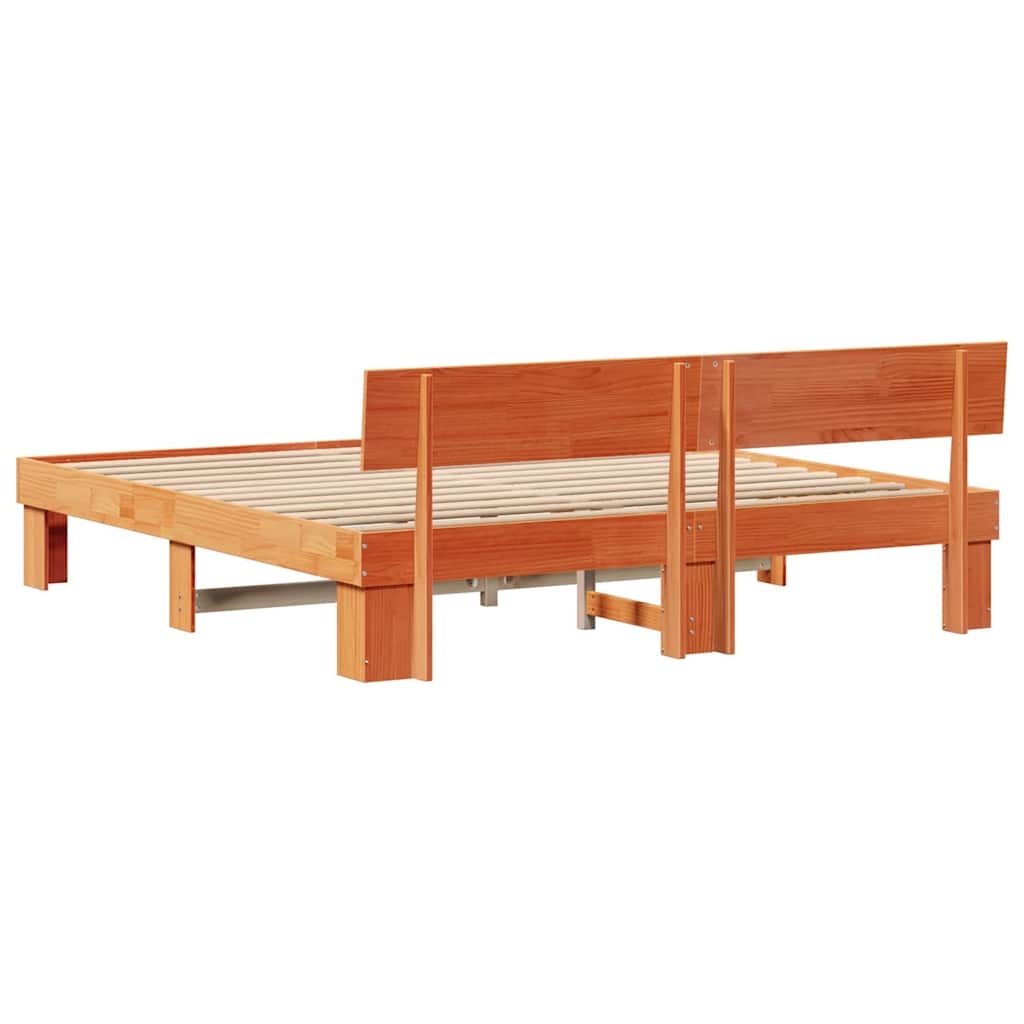 Bed Frame with Headboard Wax brown 180 x 200 cm Solid pine wood