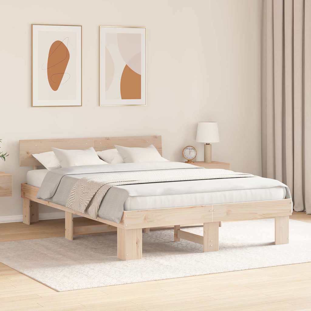 Bed Frame with Headboard Brown 160 x 200 cm Solid pine wood