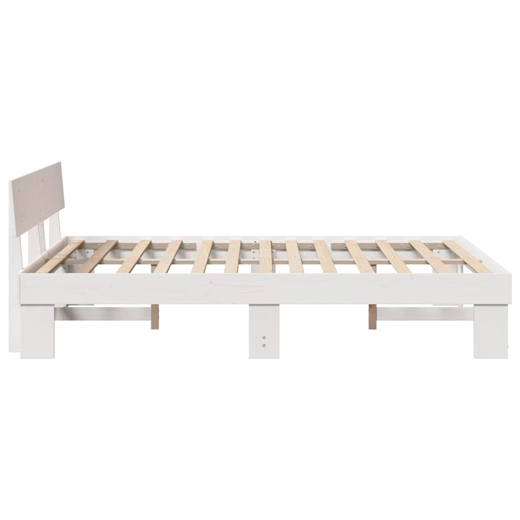 Bed Frame with Headboard White 160 x 200 cm Solid pine wood