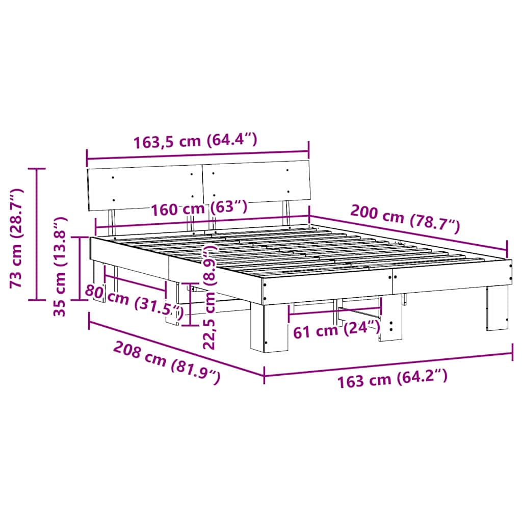 Bed Frame with Headboard White 160 x 200 cm Solid pine wood