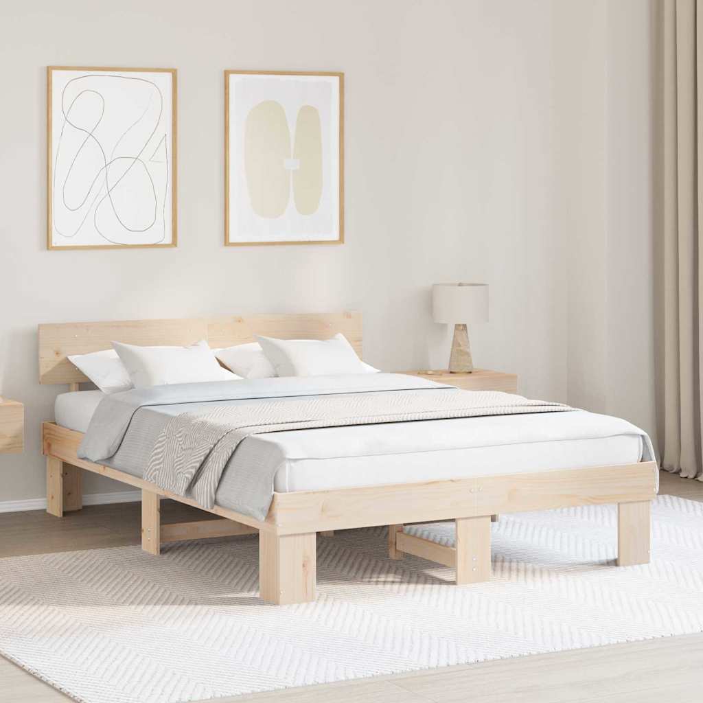Bed Frame with Headboard Brown 150 x 200 cm Solid pine wood