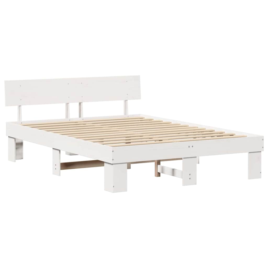 Bed Frame with Headboard White 150 x 200 cm Solid pine wood